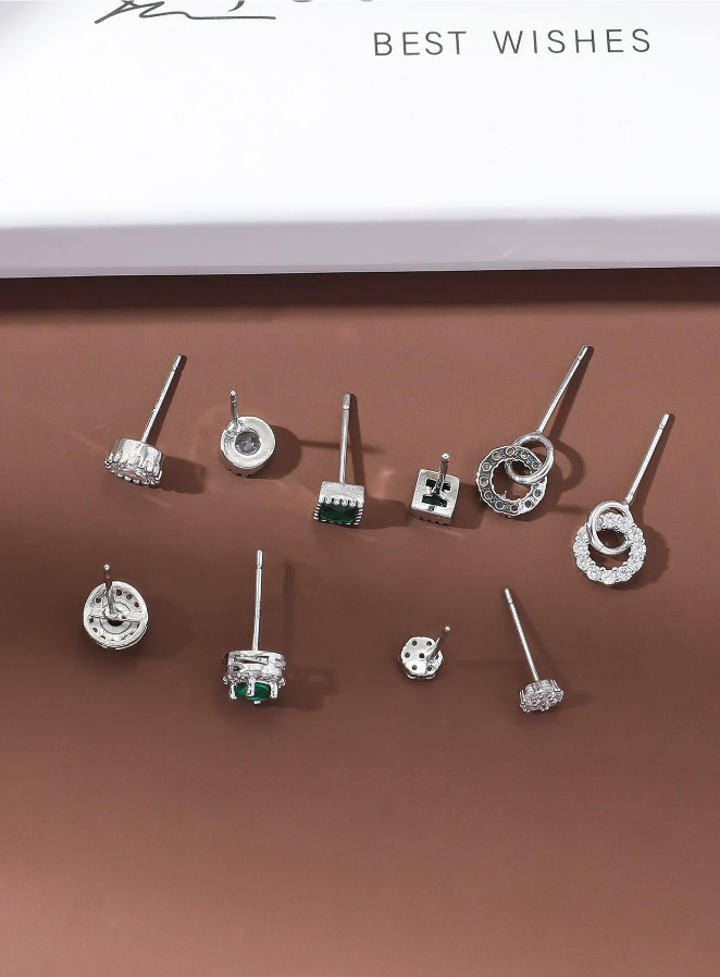 Green & Crystal Just For You Earrings Set Of 5