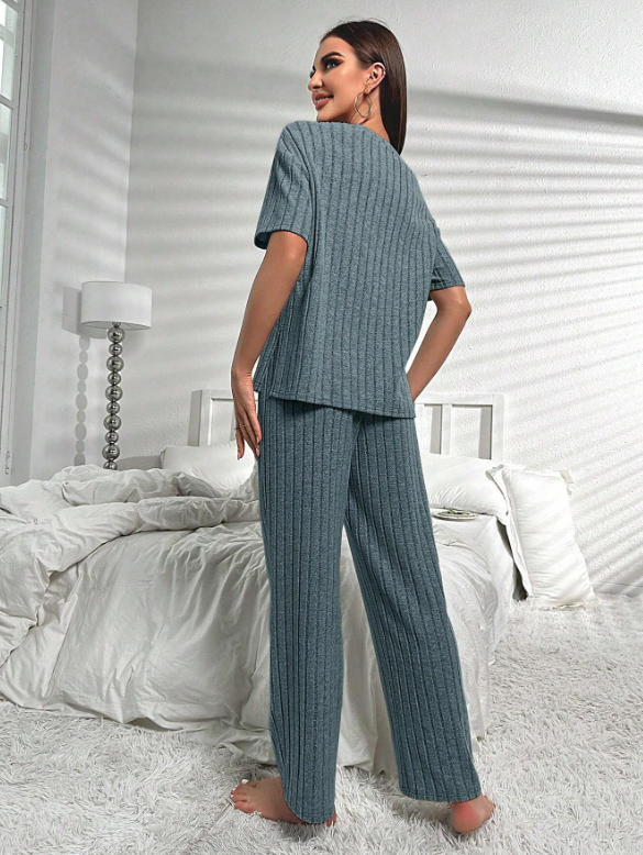 Dark Blue Short Sleeve Loungewear Set