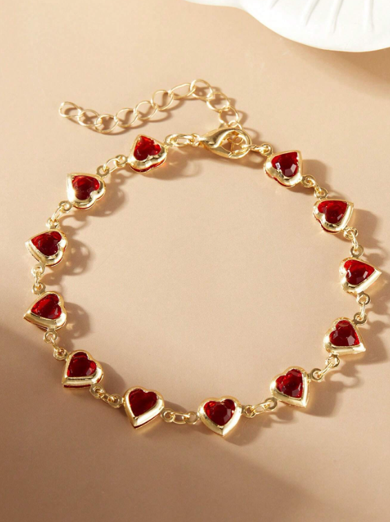 Red & Gold Crystal Heart Bracelet