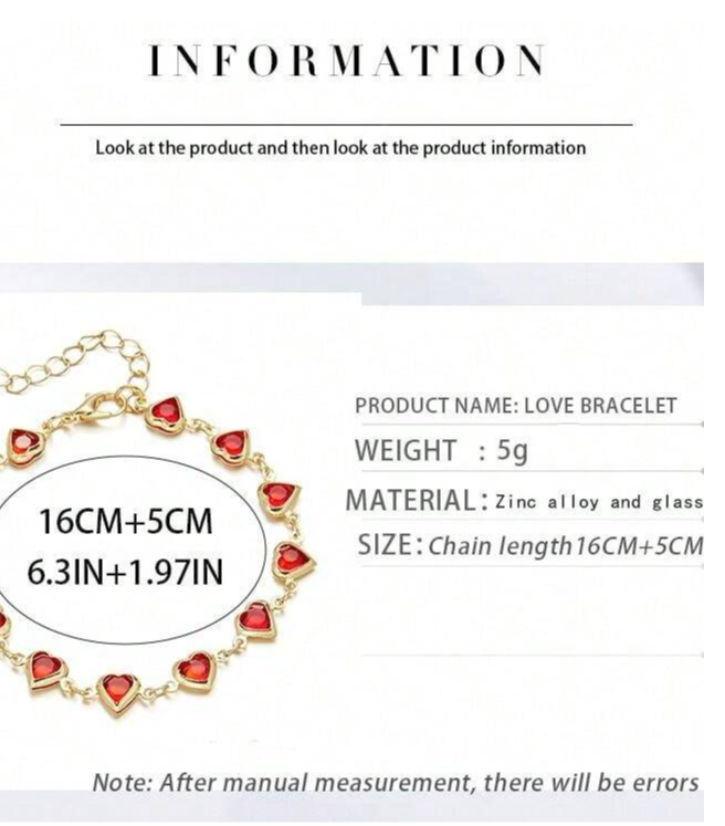 Red & Gold Crystal Heart Bracelet
