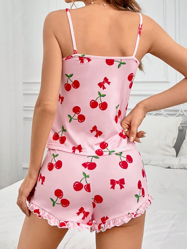 Cherry Bow Short Pyjama Set - Pink