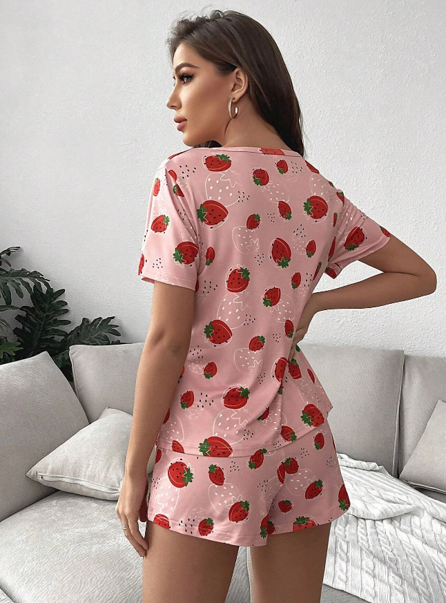 Pink Strawberry Short Pyjamas