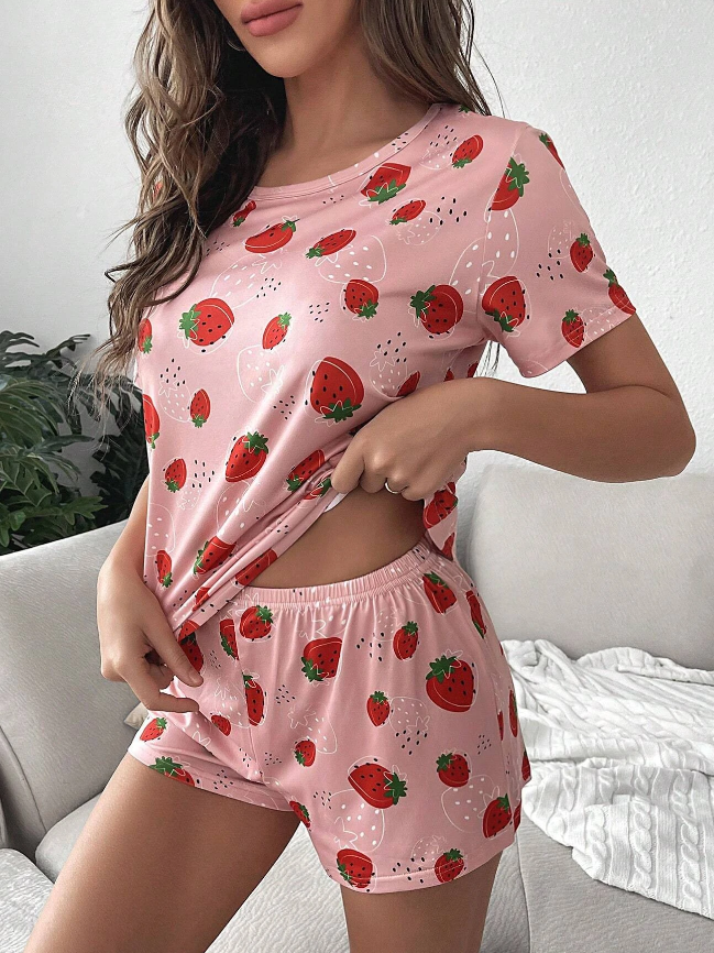 Pink Strawberry Short Pyjamas
