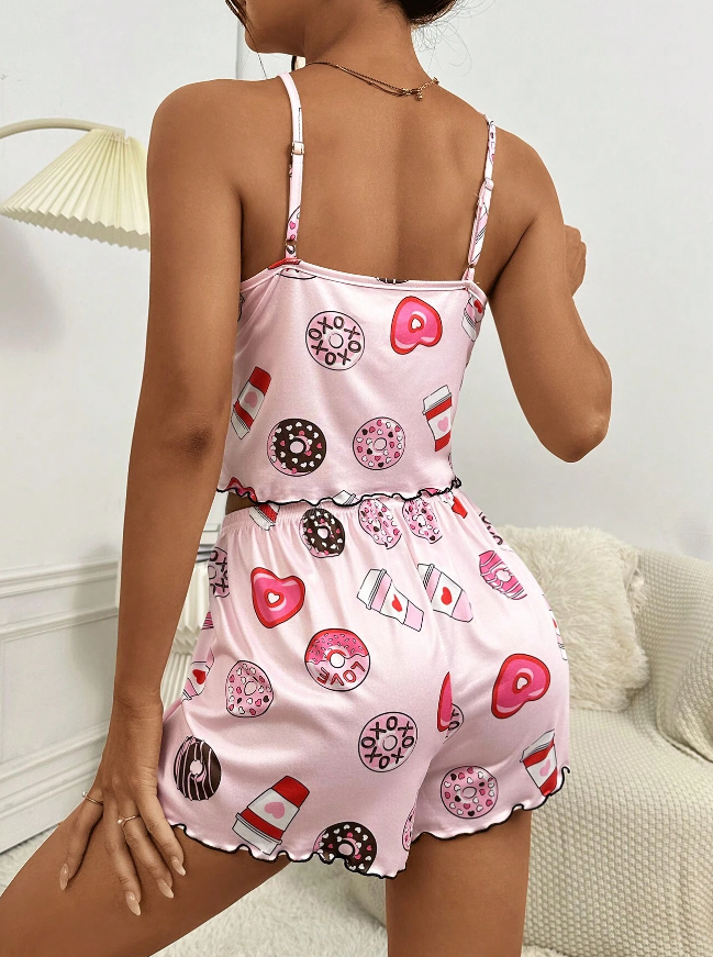 Pink Coffee & Donut Short Pyjama Set