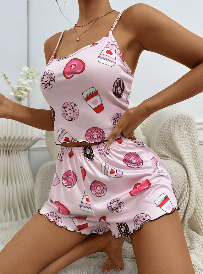 Pink Coffee & Donut Short Pyjama Set
