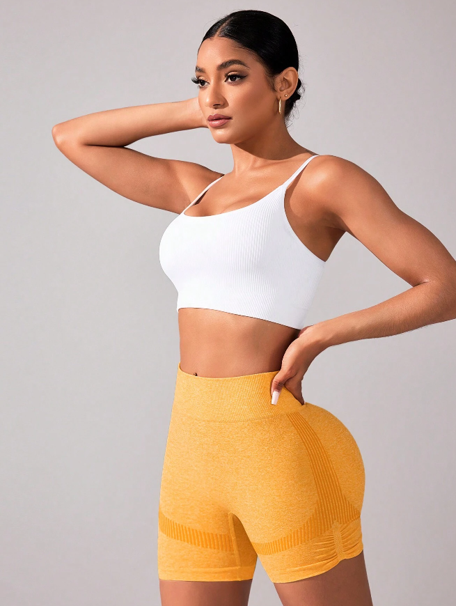 Yellow Seamless High Waisted Gym Shorts