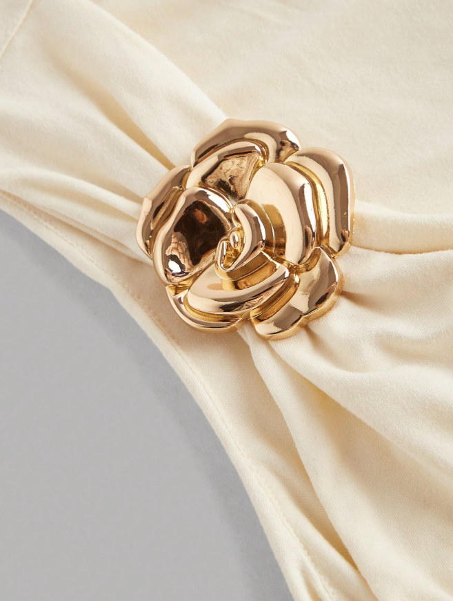 Cream Off Shoulder Top With 3D Flower