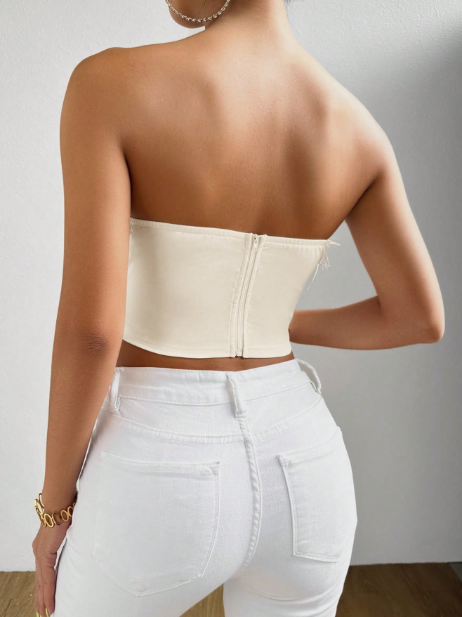 Cream Feather Trim Corset