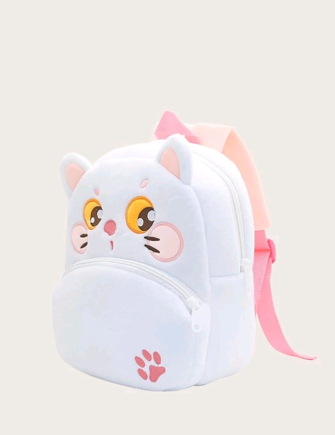 Personalised Childrens White Cat Backpack School Bag