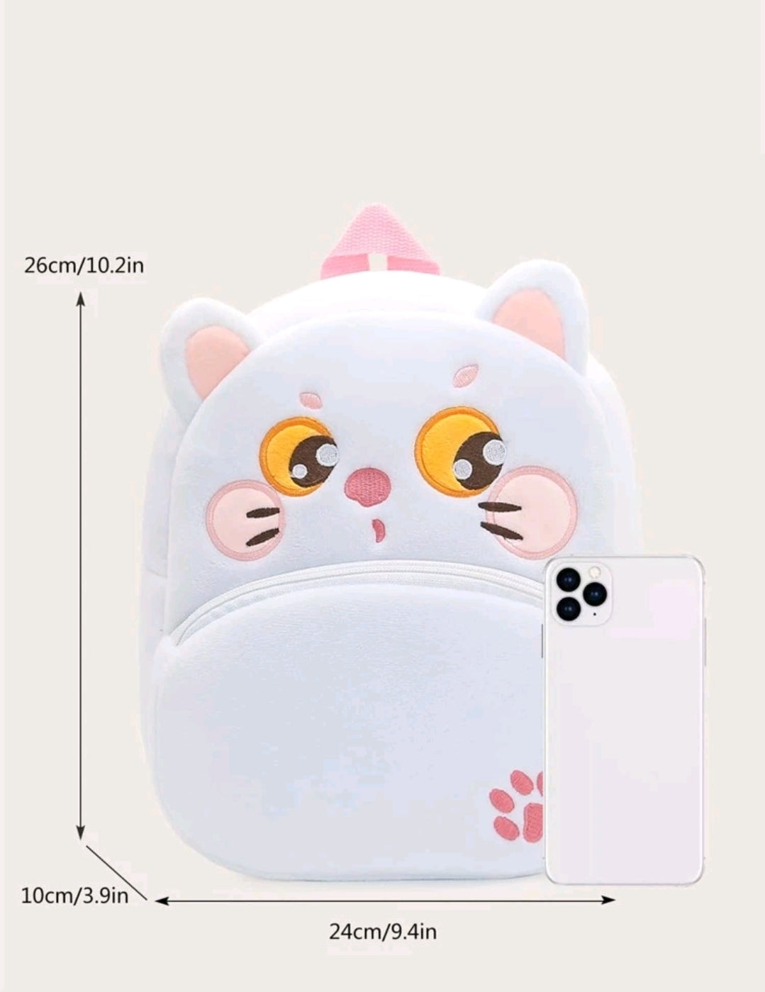 Personalised Childrens White Cat Backpack School Bag