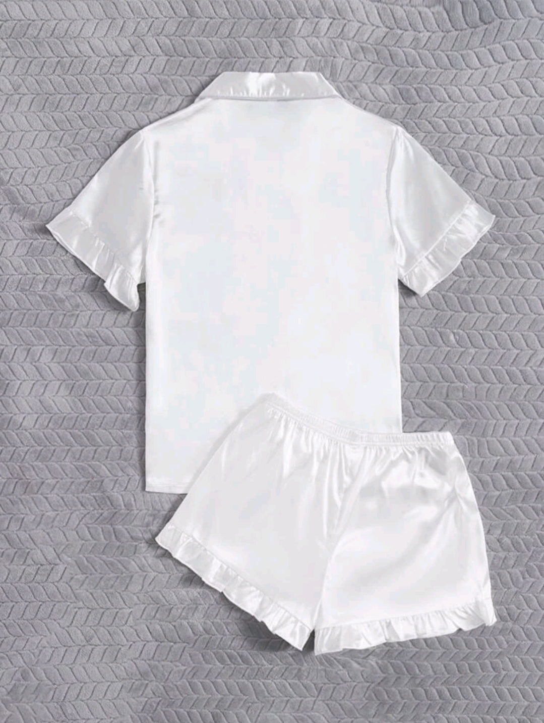 White Personalised Satin Frill Short Pyjamas