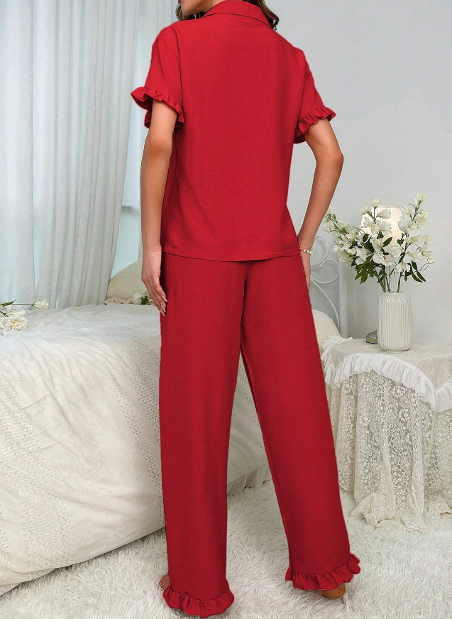 Red Frill Trim Pyjamas