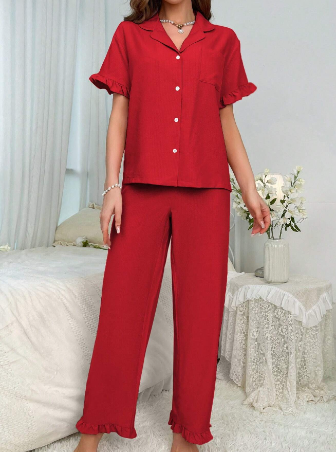 Red Frill Trim Pyjamas