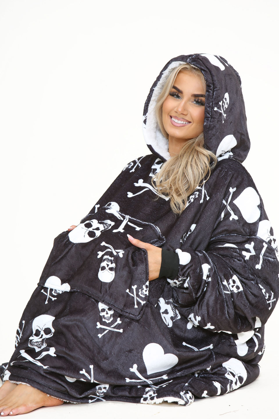 Skull Oodie Style Fleece Oversized Blanket Hoodie - Adults