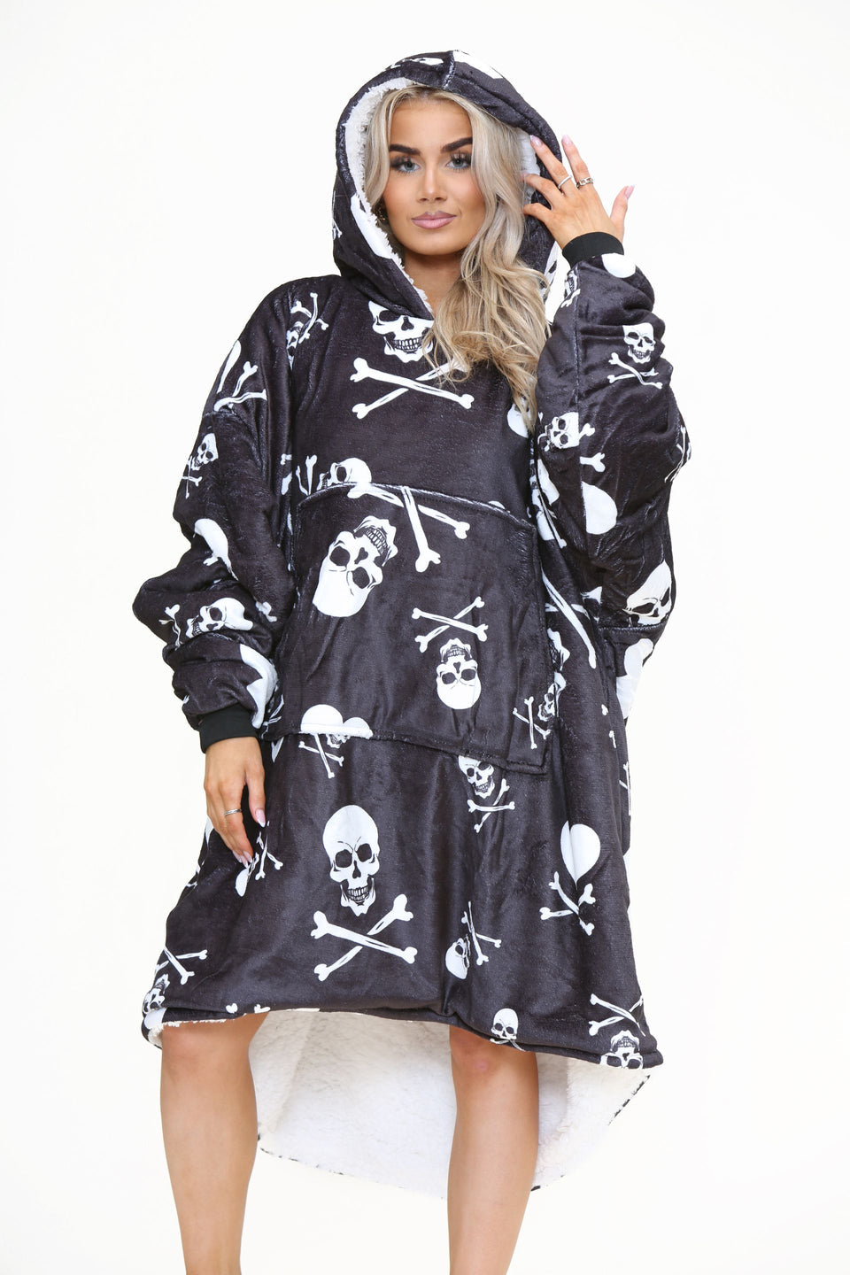 Skull Oodie Style Fleece Oversized Blanket Hoodie - Adults