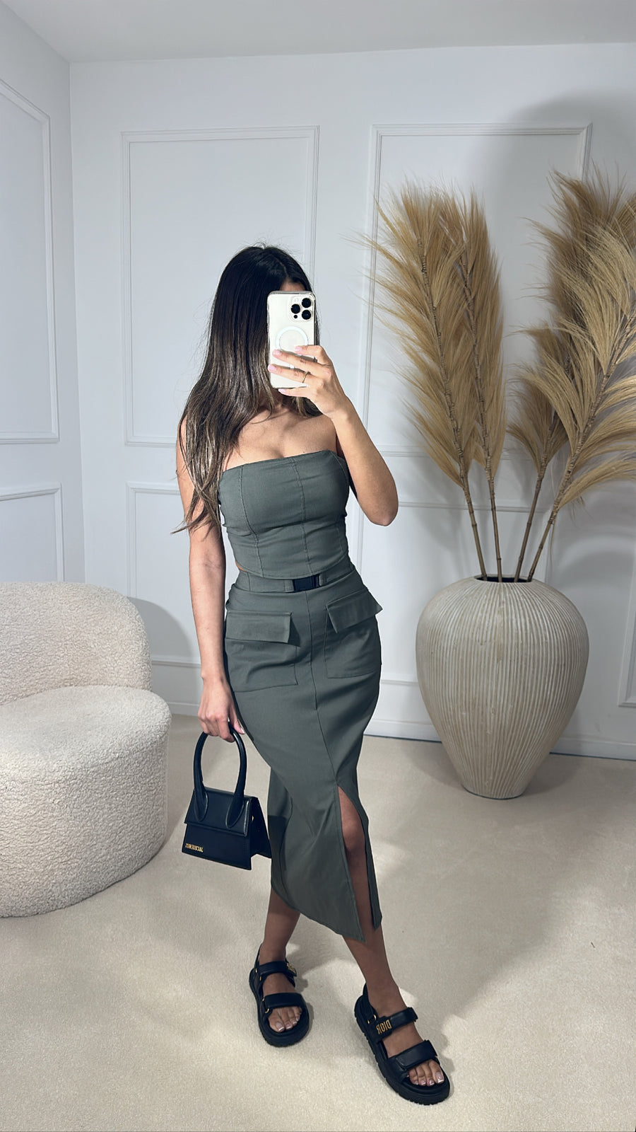 Khaki Cargo Midi Dress