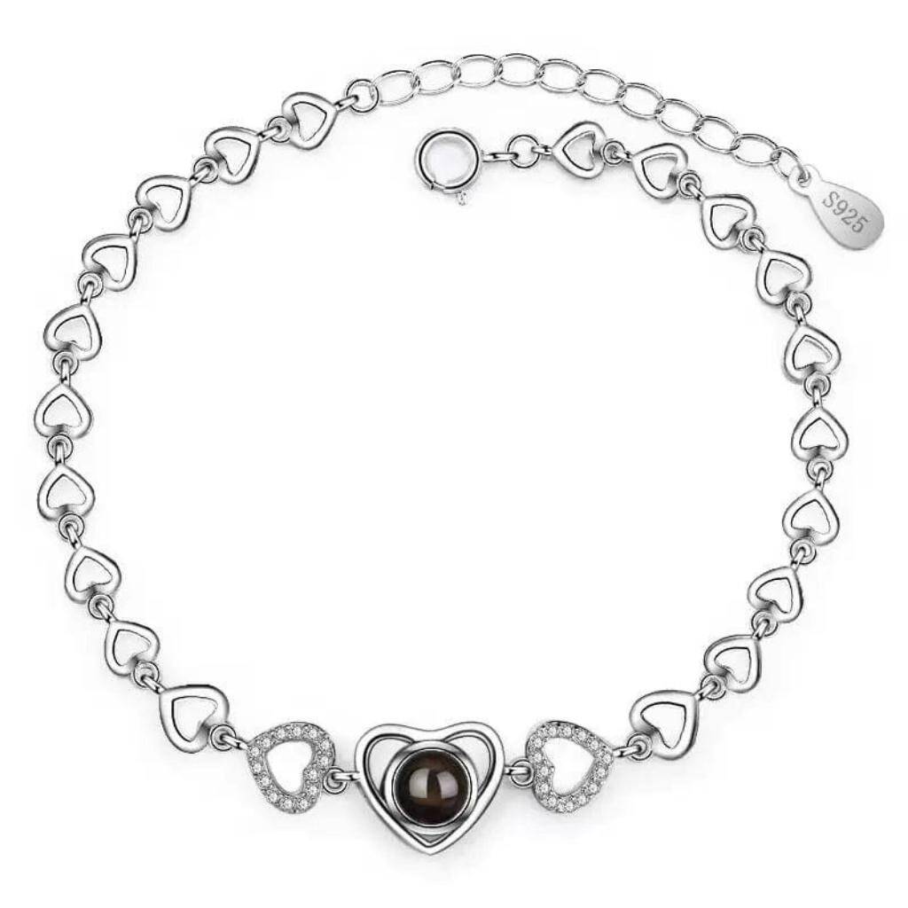 Personalised Stylish Heart Zircon Hidden Projector Photo Bracelet