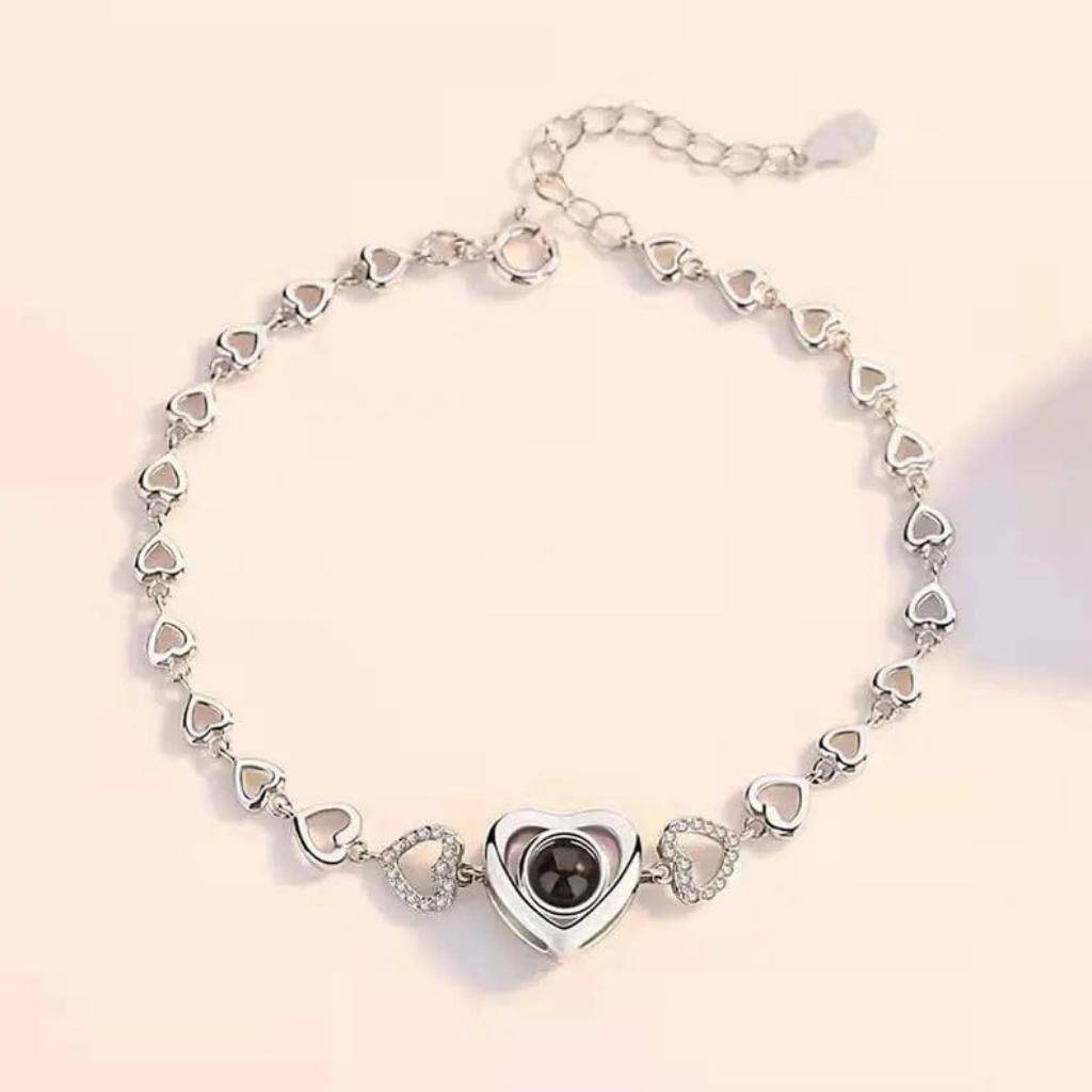 Personalised Stylish Heart Zircon Hidden Projector Photo Bracelet