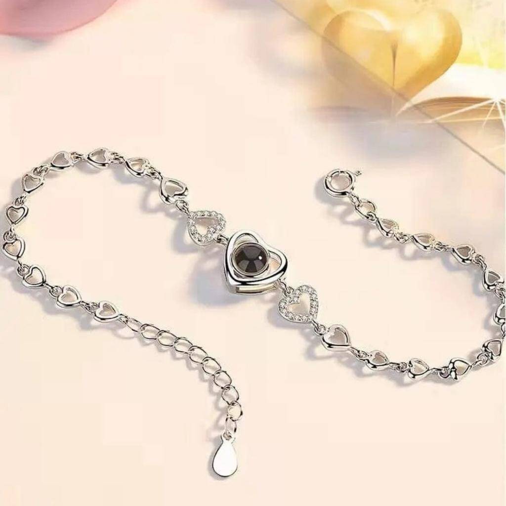 Personalised Stylish Heart Zircon Hidden Projector Photo Bracelet