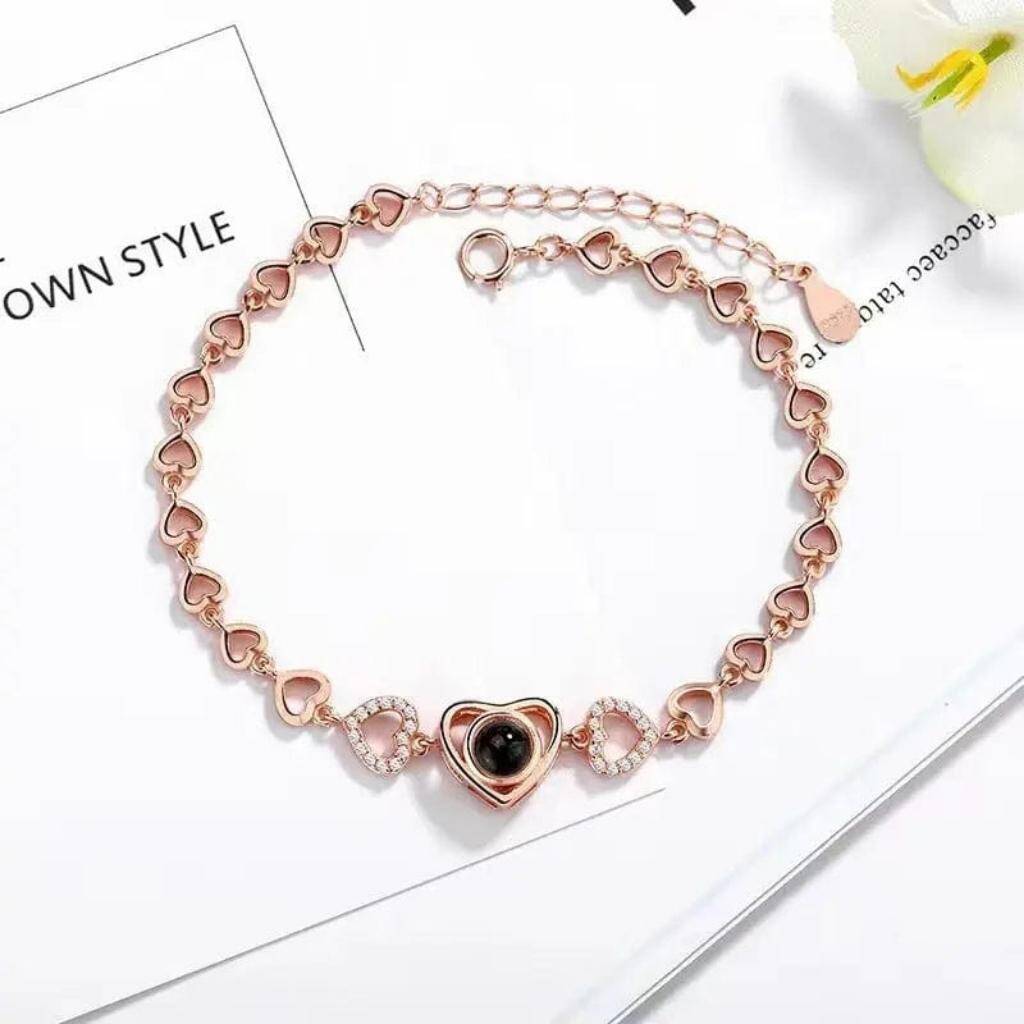 Personalised Stylish Heart Zircon Hidden Projector Photo Bracelet