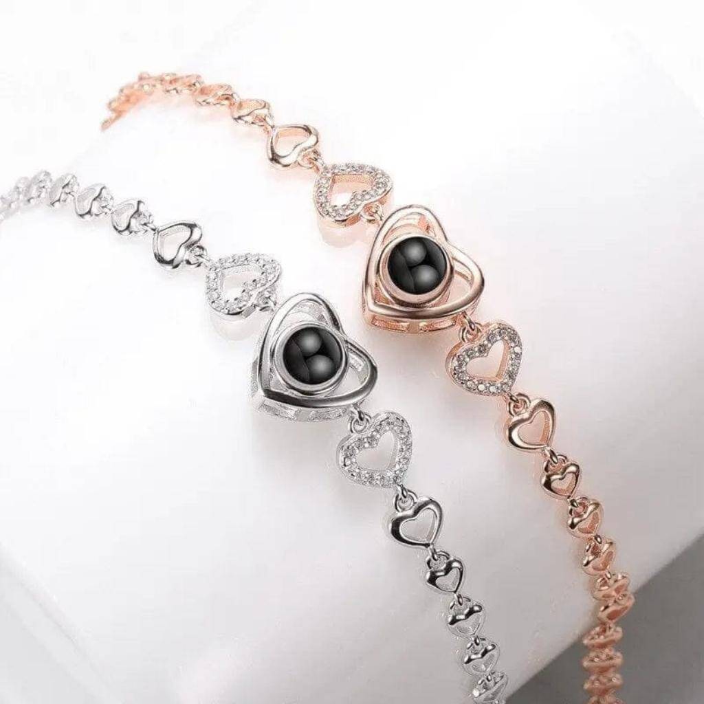 Personalised Stylish Heart Zircon Hidden Projector Photo Bracelet
