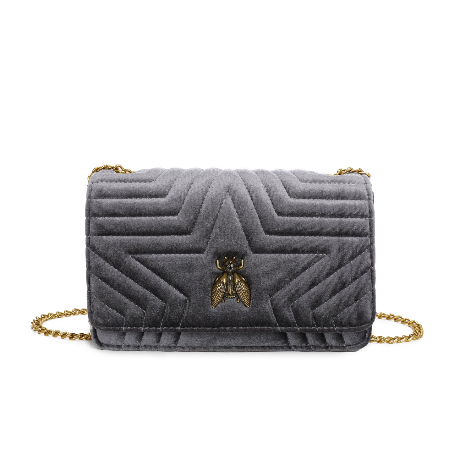 Grey Quilted Velvet Bee Bag