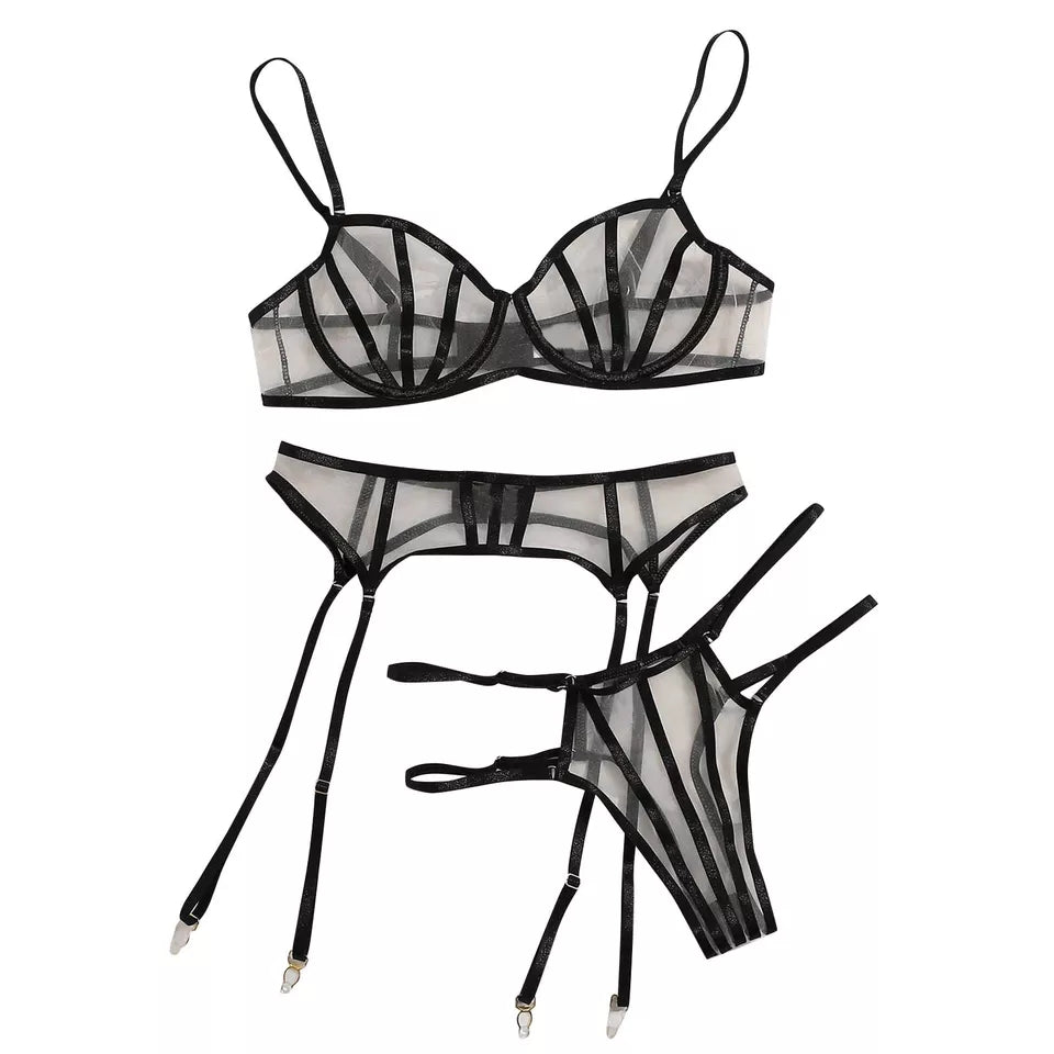 Black Ariana 3 Piece Lingerie Set
