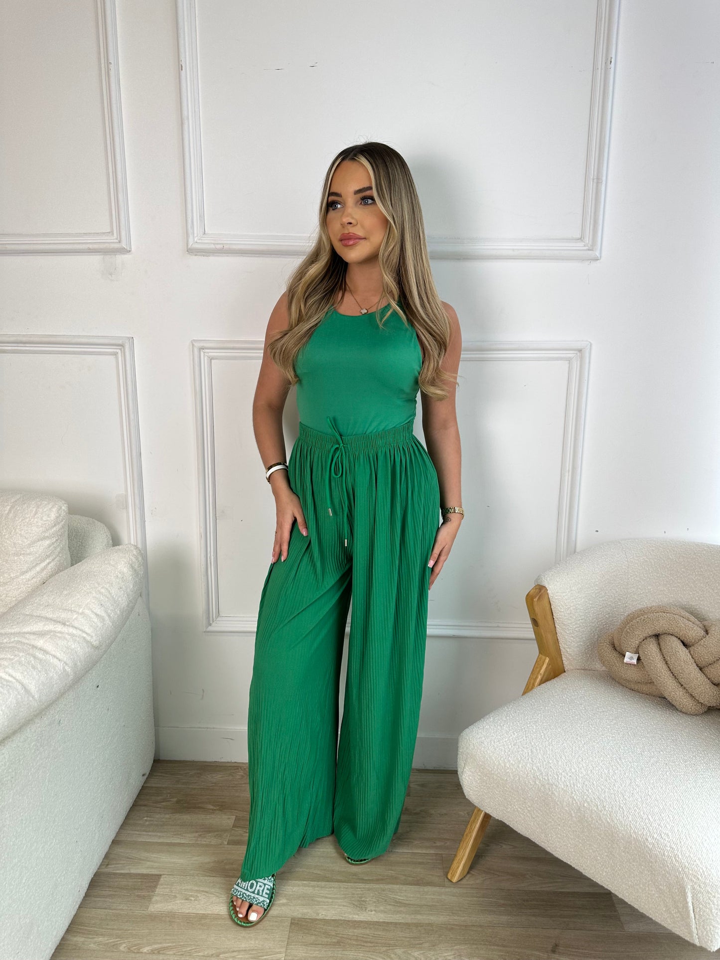 Green Pleated Trousers