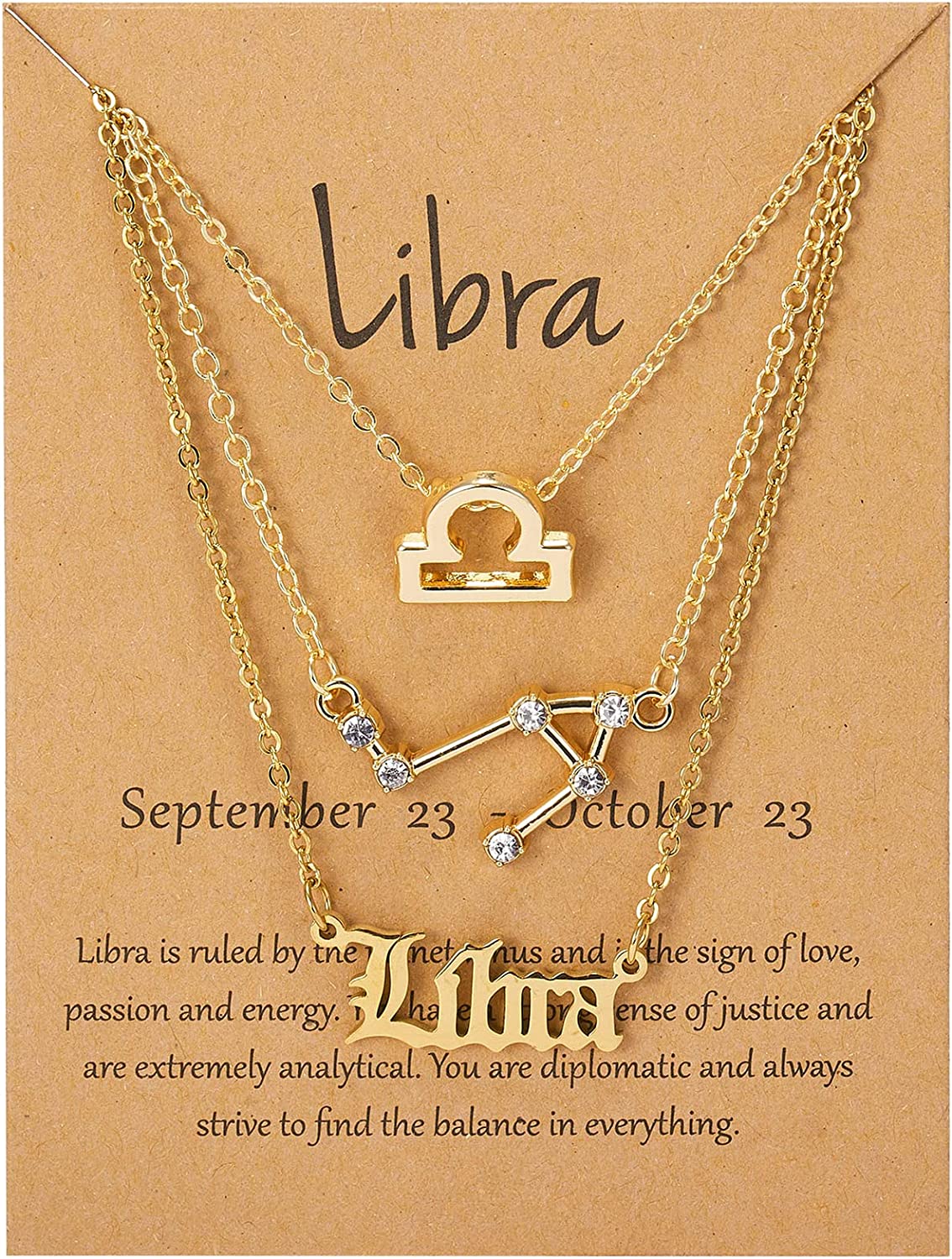 Gold 3 Piece Zodiac Sign Necklaces