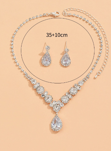 Water Drop Crystal Necklace & Earrings Bridal Set