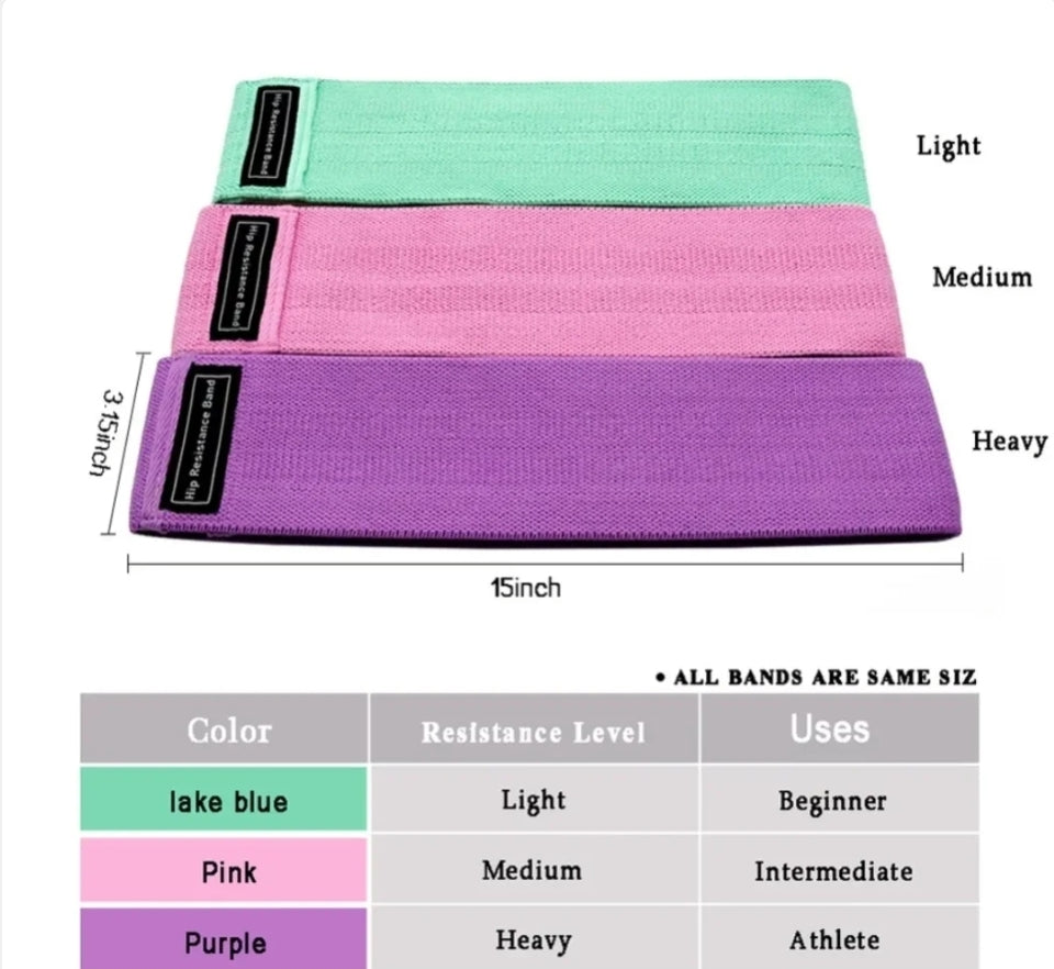 Gym Bunny Non Slip Fabric Resistance Bands 3pk