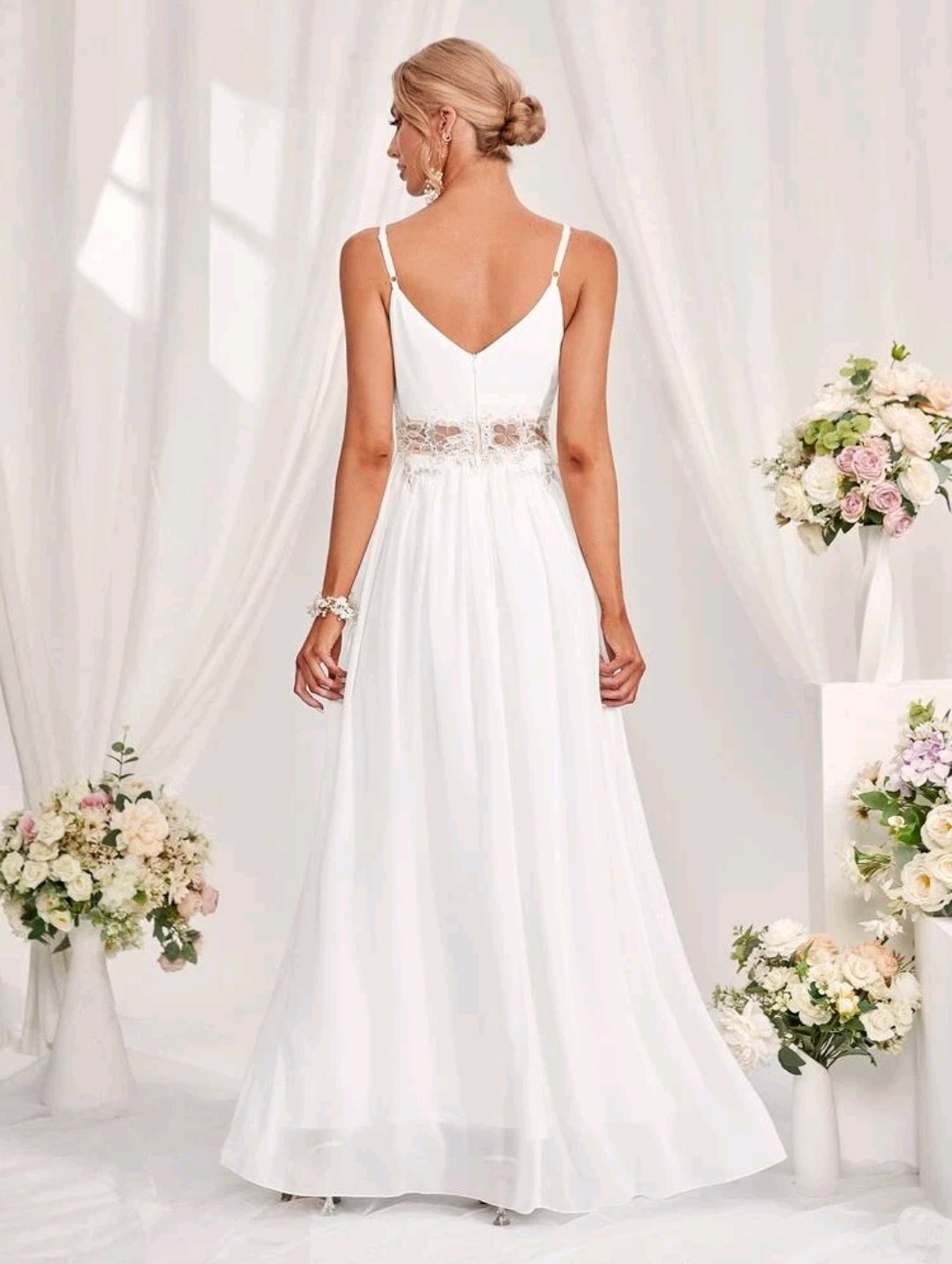White Sweetheart A Line Chiffon Lace Bridal Wedding Dress