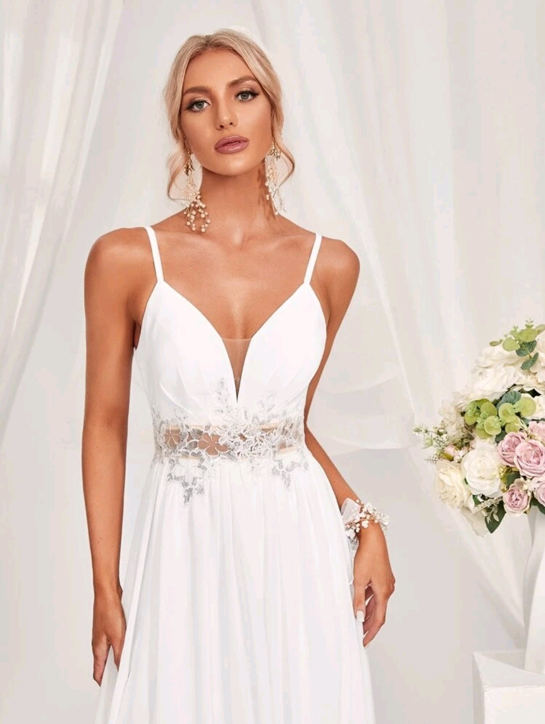White Sweetheart A Line Chiffon Lace Bridal Wedding Dress