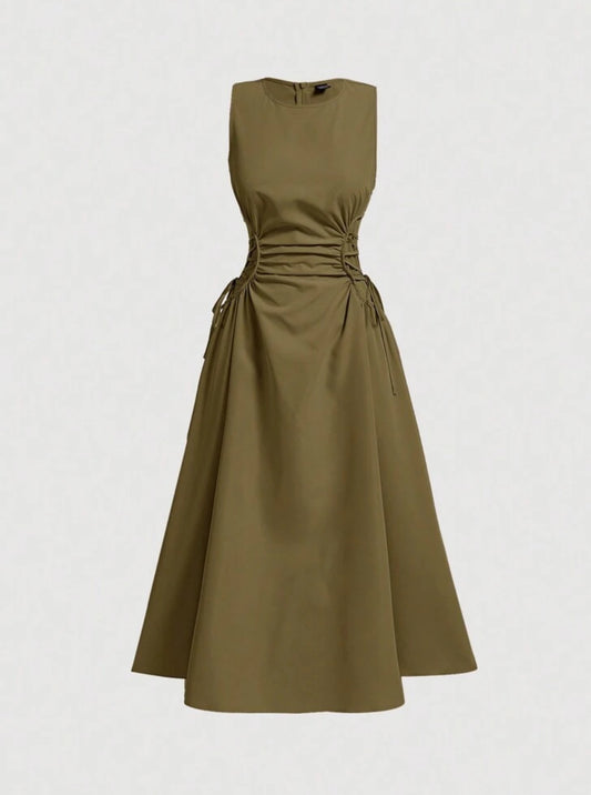 Khaki Side Tie Maxi Dress