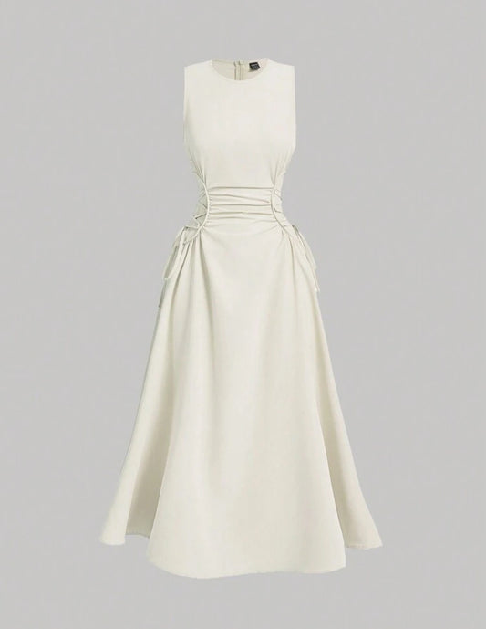 Cream Side Tie Maxi Dress