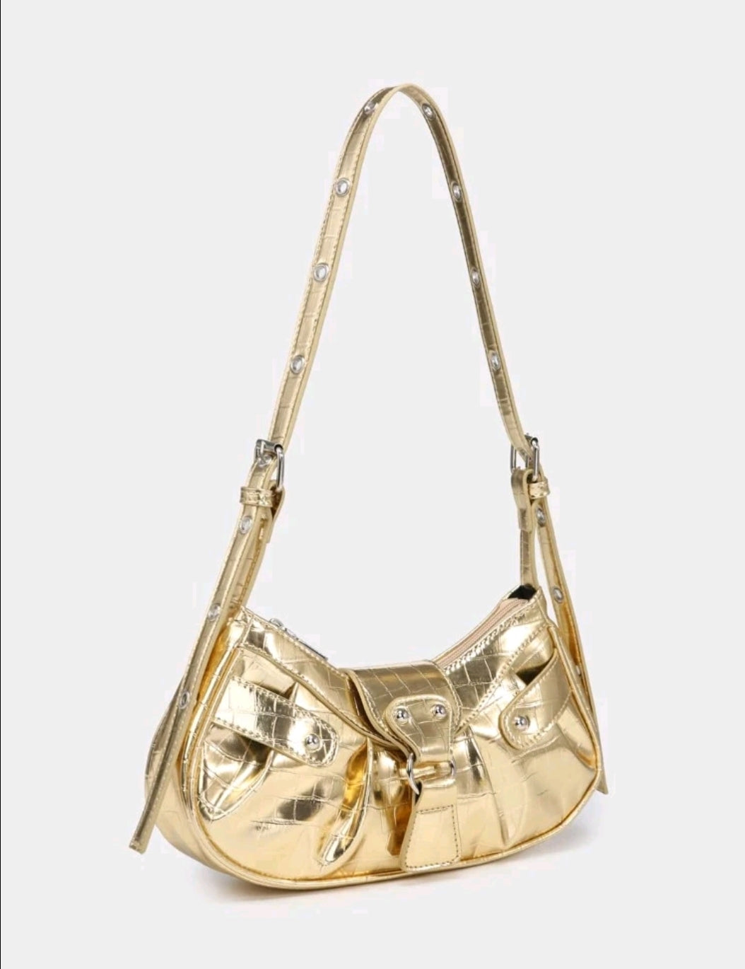 Metallic Gold Crocodile Hobo Handbag