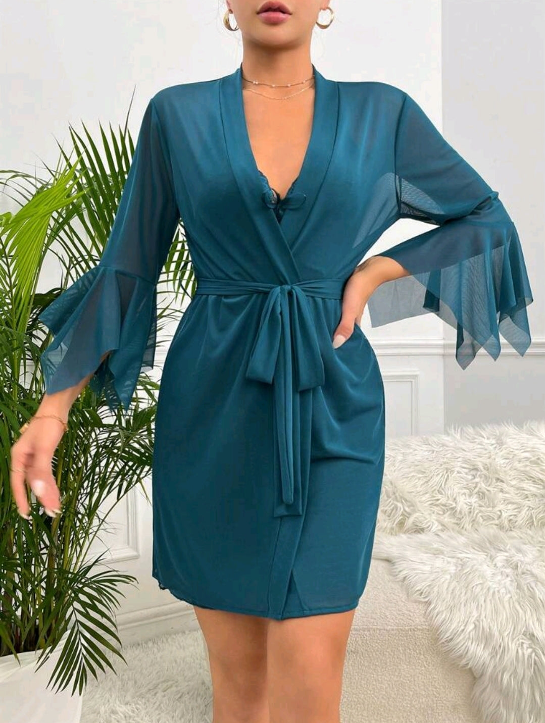 Teal Chiffon 2 Piece Night Dress Set
