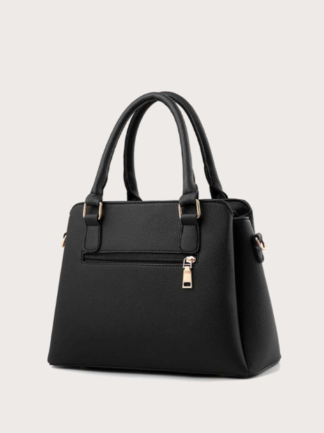 Black Stitch Detail Charm Tote Handbag