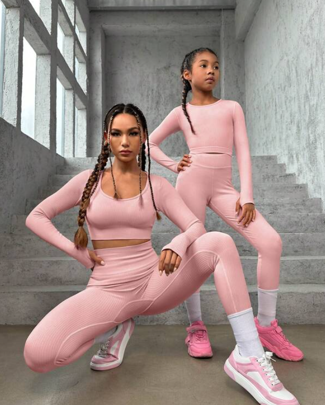 Gym Bunny Kids Pastel Pink Ribbed Gym Set JCS Company