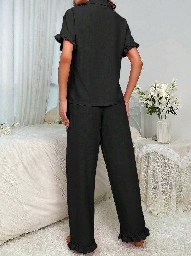 Black Frill Trim Pyjamas