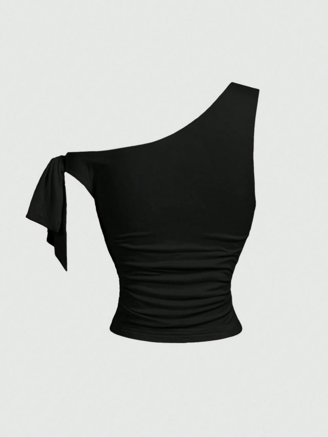 Black Off Shoulder Top With 3D Flower