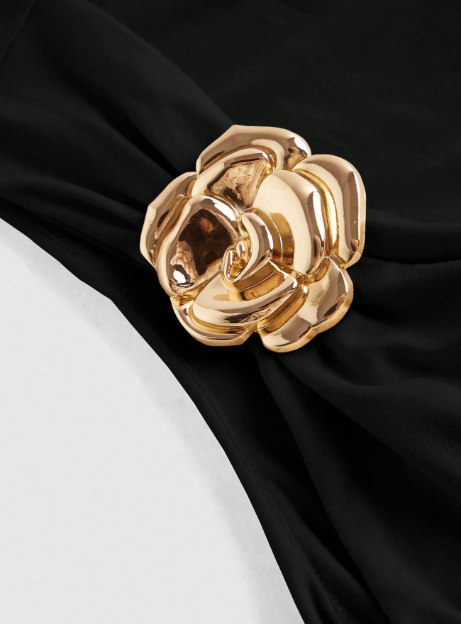 Black Off Shoulder Top With 3D Flower